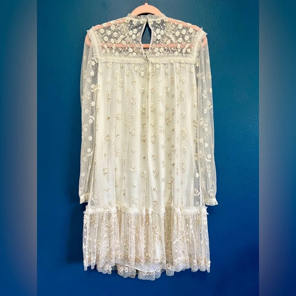 Needle & Thread Reflection Disty Cream Embroidered Floral Lace Dress - Size 6 - Picture 7 of 16